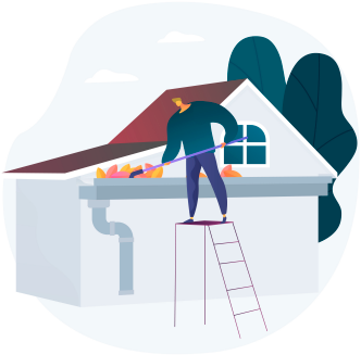 Gráfico de un hombre sacando hojas del tejado de una casa