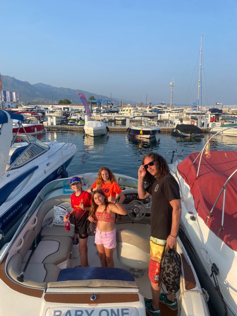 family in a rental boat